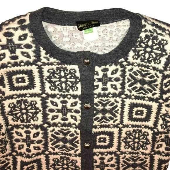 VTG STUART ALAN PETITES BLAZER SIZE 10 GRAY WHITE USA MADE CARDIGAN WOMENS - Picture 2 of 5